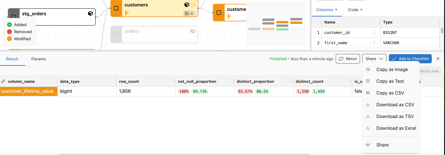 Alt: dropdown menu showing Copy as TSV, Download Excel, and Download TSV options