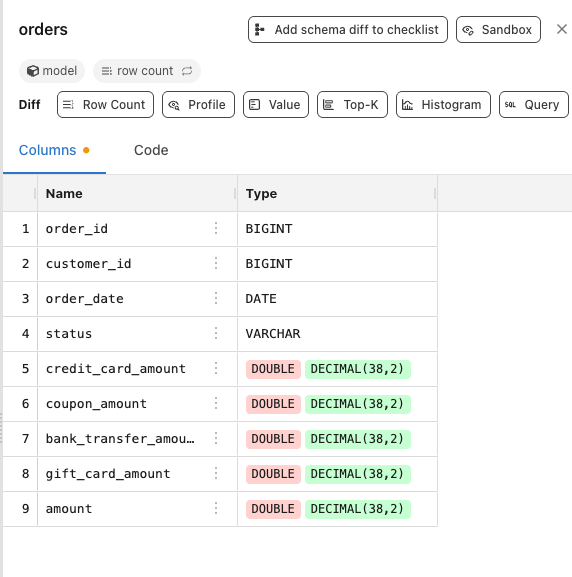 Alt: diff view showing schema indicators